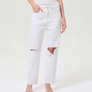 Agolde White Straight Leg Jeans Distressed. 90s Mid Rise.
